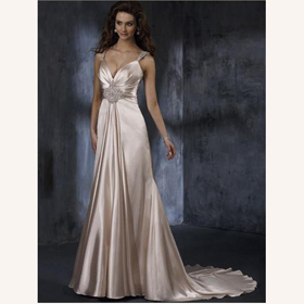 Sexy V-Neck Strap Sleeveless Applique Plicate Brush Train Wedding Dresses