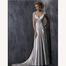 Taffeta V-neck Straps Halter Spaghetti Plicate Sweep Train Wedding Dresses