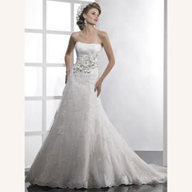 Taffeta Sexy Strapless Sheath Appliques Embroidery Brush Train Wedding Dresses
