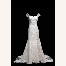Classic Lace-up Short Sleeve Ankle-length Ribbons Lace Embroidery Wedding Dresses