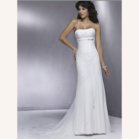 Satin & Organza Sexy Halter Strapless Ankle-length Lace-up Bateau Embroidery Wedding Dresses