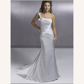 One Shoulder Lace-up Halter Floor-length Matte Satin Plicate Sheath Mermaid Wedding Dress