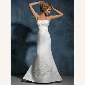 Ankle-length Taffeta Halter Strapless Sleeveless Embroidery Sheath Mermaid Wedding Dress