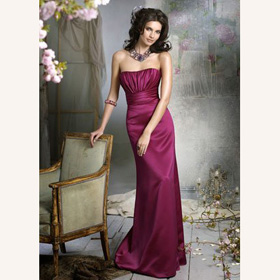 Ankle-length Strapless Ruffles Sheath Zipper Backless Matte Satin Wedding Dresses