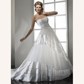 Glamorous & Dramatic Floor-length Strapless Halter Jewel Organza & Satin Wedding Dresses