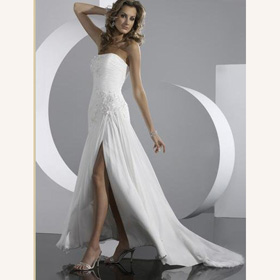 Lace-up Backless Strapless Ankle-length Embroidery Front Split Chiffon Wedding Dress