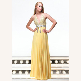 Chiffon Sequined V-neck Halter Ribbons Dropped Draped Ankle-length Wedding Dress