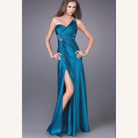 Blue One Shoulder Backless A-line Wedding Dresses / Evening Prom Dress