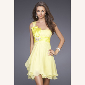Yellow Short One-Shoulder Asymmetrical Wedding Dresses