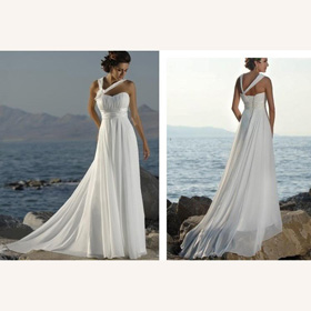 Chiffon Personality Strap Waistband A-Line Floor Length Ruffles White Asymmetrical Wedding Dresses