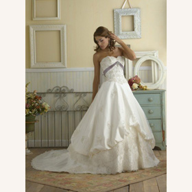 Satin Silk Srapless Emboridery Lace Ball Gown Train Asymmetrical Wedding Dresses