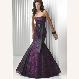 Satin Cotton Strapoless Emboridery Black Bowknot Sash Meimaid Asymmetrical Wedding Dresses
