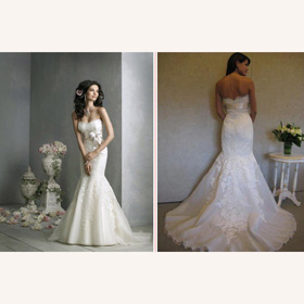 Satin Cotton Strapless Emboridery Bowknot Sash Mermaid Train Asymmetrical Wedding Dresses