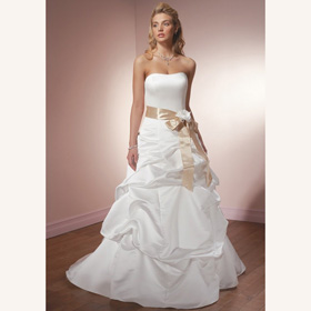 Taffeta Satin Strapless Bowknot Sash Applique Pleats Ruching Full-length Asymmetrical Wedding Dresses
