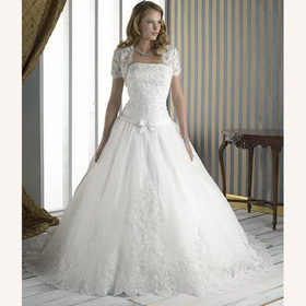 White A-line Strapless Organza Appliques Floor-length Wedding Dresses