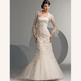 NEW Arrival Strapless Mermaid Floor-Length Satin Embroidered Ball Gown Wedding Dresses