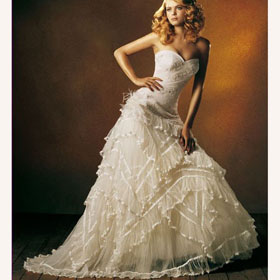 Cotton Custom Made Floor Length Strapless Ball Gown Wedding Dresses