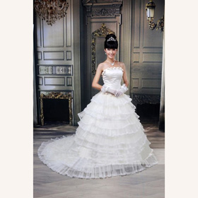 Strapless Sheath Ruched Satin Bridal Dress