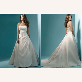 A Line Embroidered Off-Shoulder Floor Length Beach Wedding Dresses