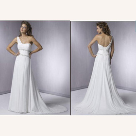 Floor-Length Chiffon A-Line Sleeveless One Shoulder Beach Wedding Dresses
