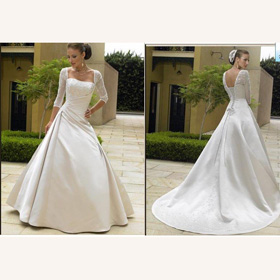 Gorgeous Satin Beaded Appliques A-line Beach Wedding Dresses