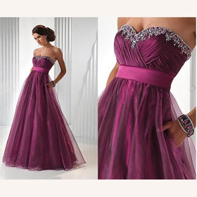 Purple A-line Strapless Chiffon Floor-length Wedding Dresses