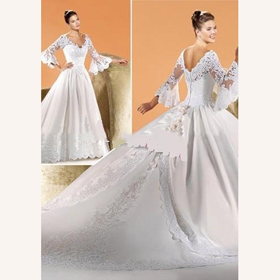 Floor-Length Beaded Lace Sleeve Cathedral Train Wedding Dresses