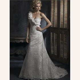 Mermaid One Shoulder Custom-Made Embroidery Cathedral Train Wedding Dresses