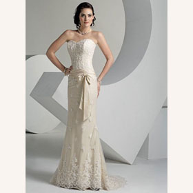 Embroidery Beaded Chiffon Strapless Floor-Length Chapel Train Wedding Dresses