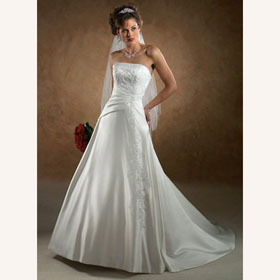 Embroidery Strapless Taffeta Floor-Length Chapel Train Wedding Dresses