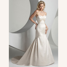 Strapless Beaded Plicate Lace-Up Floor-Length Chapel Train Wedding Dresses