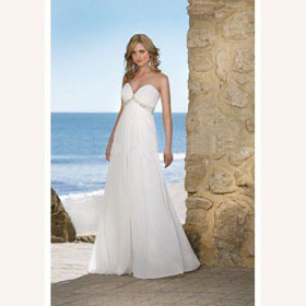 Chiffon Empire Sexy Deep Neckline A line Chapel Train Beach Wedding Dress