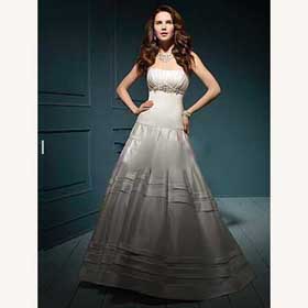 Strapless Beaded Crystal Cascading Ruffle Floor-length Court Train Wedding Dresses