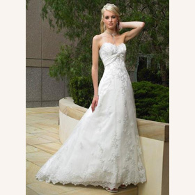 Strapless Emboridery Lace Ankle-length White Empire Wedding Dresses