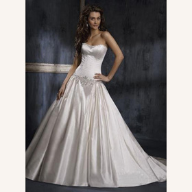 Silk Strapless Emboridery Ball Gown Ankle-length Train Empire Wedding Dresses