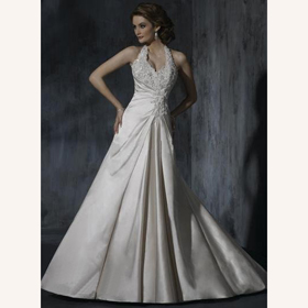 Concinnity Wrinkle Design Style Silk White Halter Girdle Wedding Dress