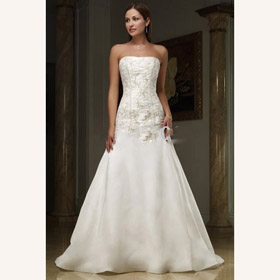Strapless Embroidery A Line Floor-Length Wedding Dresses