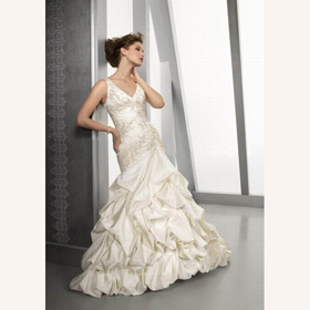 V Neck Mermaid Embroidery Satin Zipper Floor-Length Wedding Dresses