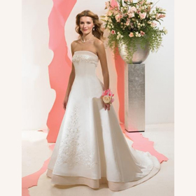 Women's Strapless Floor-length Embroidery Satin Wedding Dresses