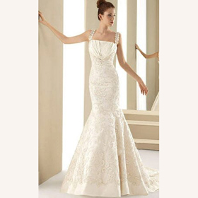 Straps Embroidery Lace Floor-length Mermaid Luxury Wedding Dresses