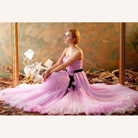 Strapless Plicate Sashes Pink Floor-length Luxury Wedding Dresses