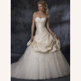 Strapless Embroidery Appliques Cascading Ruffle Floor-Length Luxury Wedding Dresses