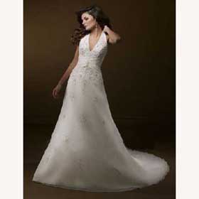 Sleeveless V-neck Crystal Chiffon Floor-Length Luxury Wedding Dresses