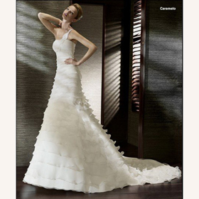 One-Shoulder Strap Ruffle Tulle Chiffon White Ivory A-line Plus Size Wedding Dresses