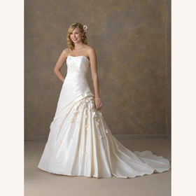 Fabric Cotton Strapless Applique Ankle-length Train Princess Wedding Dresses