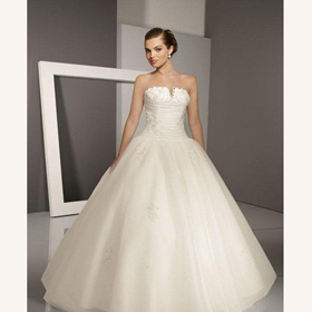 Fabric Yarn Strapless Beaded Emboridery Ball Gown Ankle-length Princess Wedding Dresses