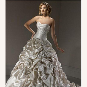 Fabric Cotton Strapless Lace Up Pleats Ruching Ball Gown Princess Wedding Dresses