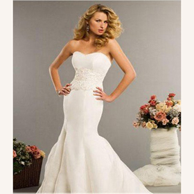 Fabric Strapless Beaded Zipper Mermaid Train Princess Wedding Dresses