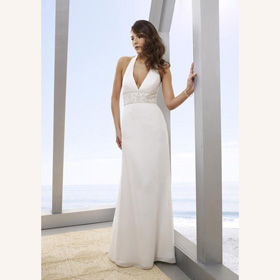 Sheath Halter V-neck Floor Length Satin Strapless Wedding Dresses