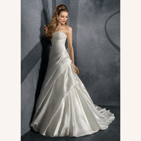 Sequins Flower Length-floor Taffeta Strapless Wedding Dresses